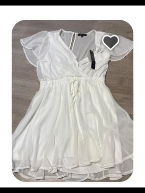 Trixxi Women’s White Chiffon Wrap Dress with Tie Waist